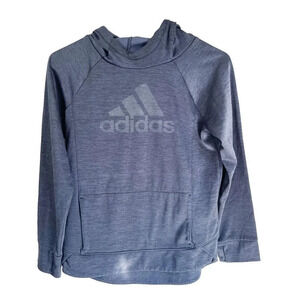 Adidas Youth Gray Hooded Sweatshirt Large 12/14 Print Kangaroo Pocket Pullover